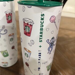 Starbucks Roller Rabbit White Tumbler with Green Lid